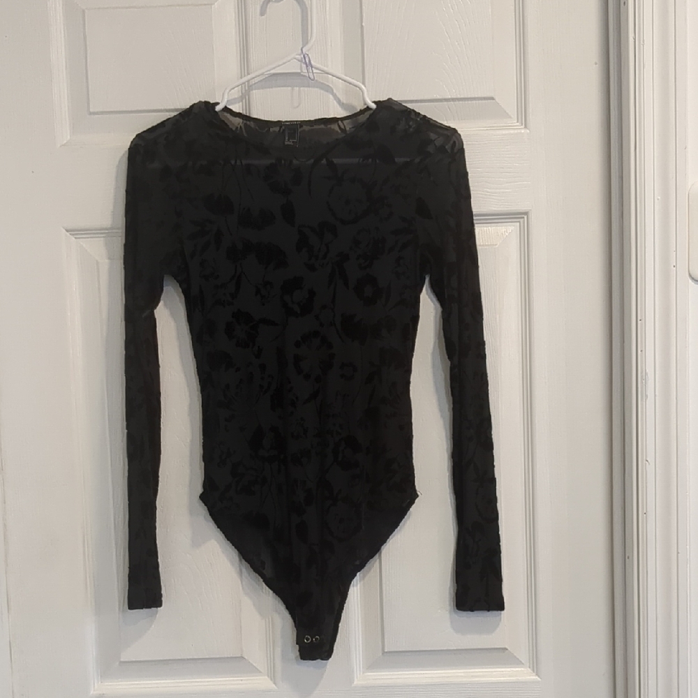 Black Flora Lace Long Sleeve Bodysuit Size Small